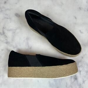 Vince Wilden Black Suede Flatform Espadrilles Slip-On Flats Sz 37